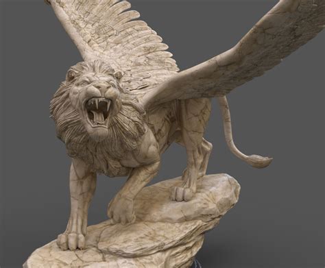 winged lion sculpture marble statue daniel   asset
