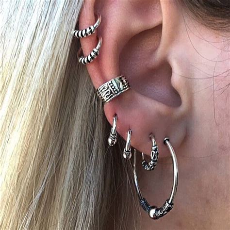 stijlen punk oor manchet oorbellen set voor vrouwen retro antieke zilveren kleur tragus helix