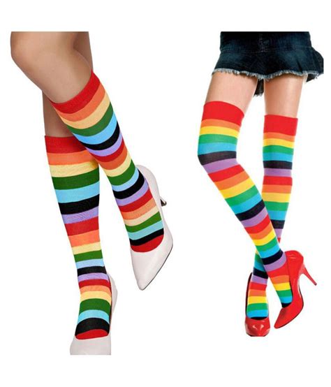 Women Over Knee Socks Rainbow Striped High Thigh Long Stripey Stocking