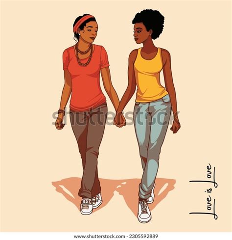 African American Lesbian Couple Holding Hands Stock Vector Royalty