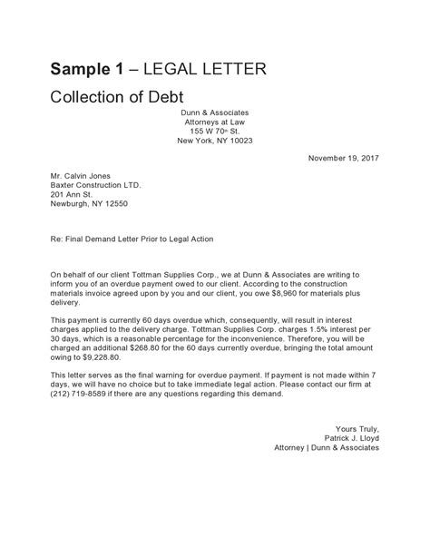 sample letter  attorney  client collection letter template