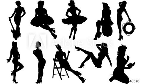 Pinup Girls Silhouette Sexy Model Vector Retro