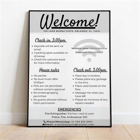 airbnb welcome sign template airbnb poster editable host info etsy