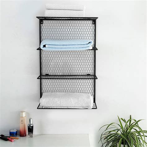 simple  attractive  tier wall mounted metal chicken wire mesh bathroom towel storage