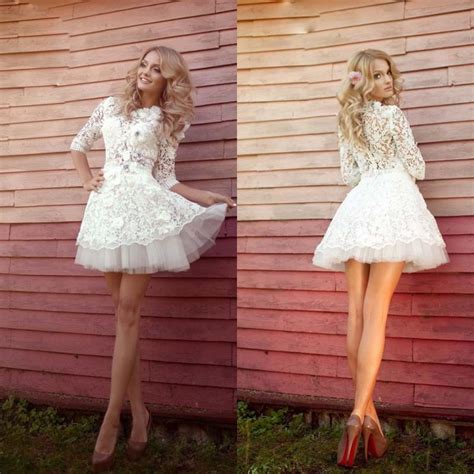 Discount 2016 Lace Short Bridal Dresses Vintage Scoop Mini