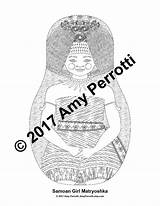 Matryoshka Samoan Coloring Sheet Doll Traditional Printable Dress Amyperrotti sketch template
