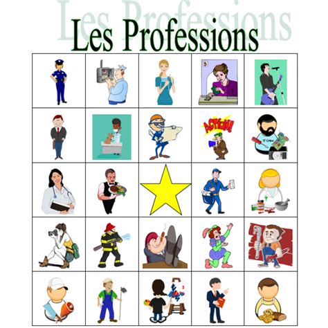 Professions En Français Bingo