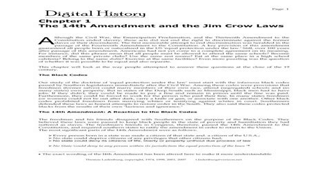 Chapter 1 The 14th Amendment And The Jim Crow Laws Uh 14th Amendment