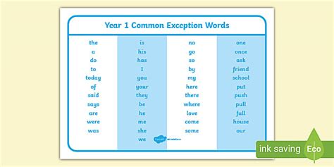 year  common exception words word mat primary education