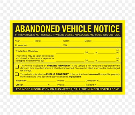 printable abandoned vehicle notice template printable templates