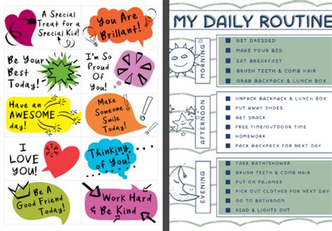 school printables love notes  daily routine