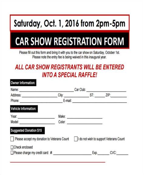 printable car show registration form template