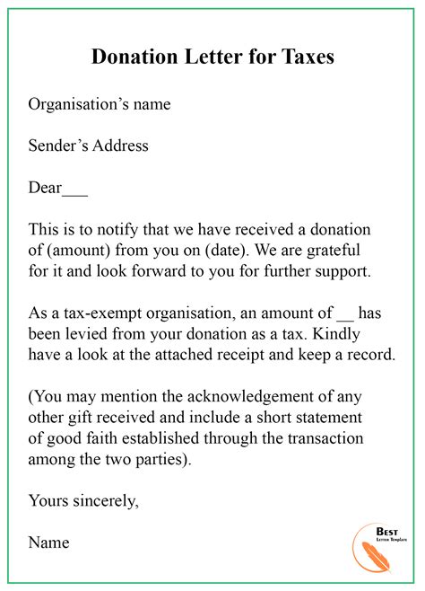 donation letter  taxes  letter template