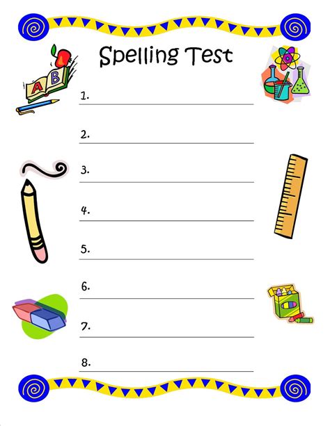 spelling test template search results calendar