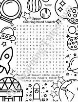 Space Word Search Coloring Etsy Grade Themed Puzzle Pages Worksheets Color Words First Math sketch template