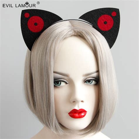 Hot New Dj Cutie Cat Ear Headbands Halloween Black Red Felt Hairbands