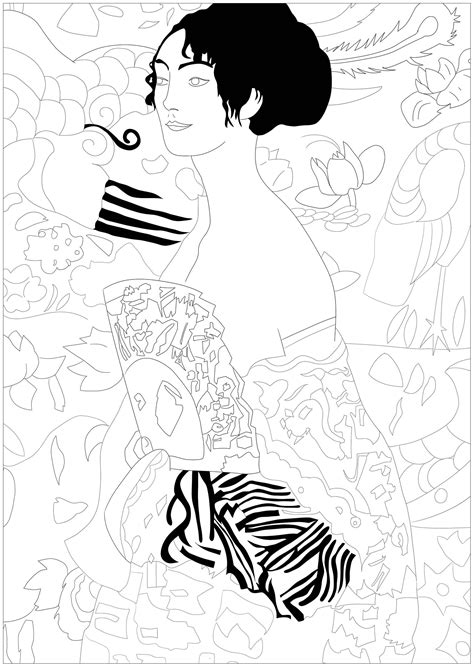 coloring page inspired   master piece  gustav klimt lady