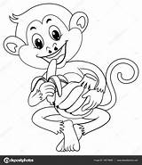 Banana Outline Monkey Eating Drawing Animal Getdrawings sketch template