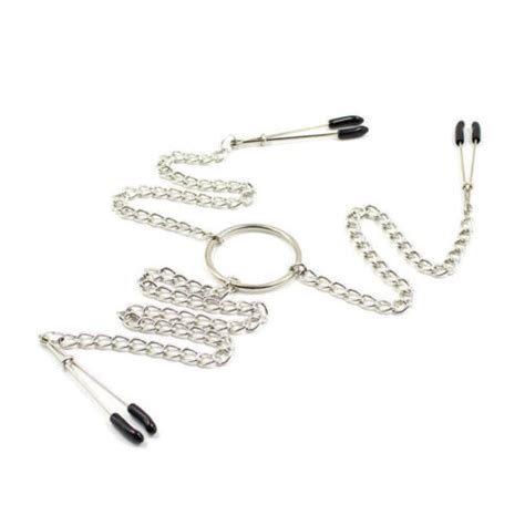 sex 3 in 1 nipple clamps breast labia clips metal chain fetish toys