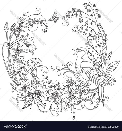 coloring flowers  birds  royalty  vector image