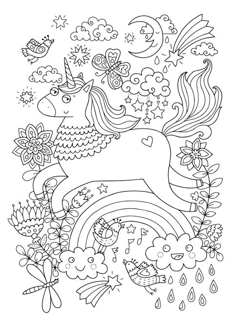 cute unicorn coloring page  adults  kids doodle art diy