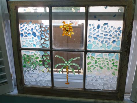 Sea Glass On An Old Window Use Inside Or Out Sea Glass Art Broken