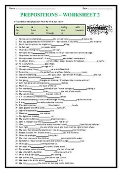 prepositions  worksheets  teaching resources   tpt