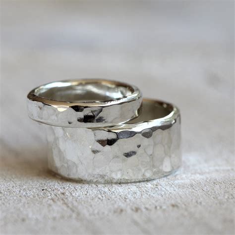sterling silver hammered rings wedding ring set praxis jewelry