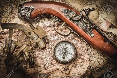 vintage still life with compass sextant and spyglass compass ship