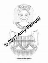 Jamaican Dress Printable Matryoshka Coloring Sheet Folk Doll Amyperrotti sketch template