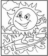 Coloring Kids Sun Playing Pages Surfing Sheets Beach Summer sketch template