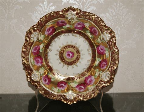 nippon porcelain bowl hand painted roses  gold gilded details
