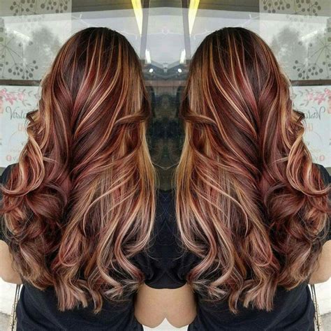 brilliant brown hair  red highlights
