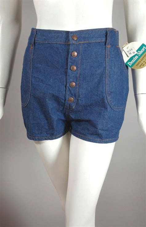 sold vintage blue denim shorts high waist 1970s hot pants 29 waist size s to m blue denim