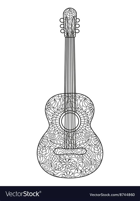 acoustic guitar coloring book  adults vector image
