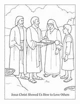 Coloring Jesus Others Pages Helping Showed Lds Clipart Christ Loaves Fishes Lesson Serving Feeding Five Fish People God Color Another sketch template