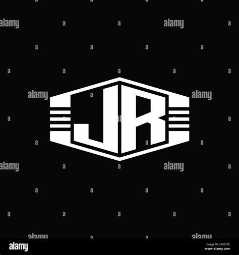 jr letter logo monogram hexagon emblem shape  stripes outline style
