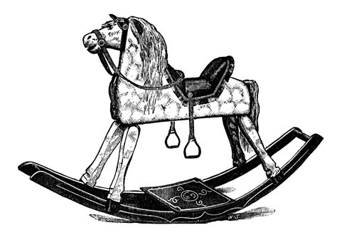 vintage snips  clips  victorian rocking horse illustration