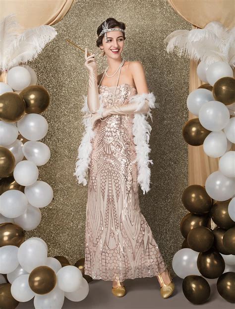 great gatsby flapper dress  vintage costume womens champagne seq mehalloween gatsby