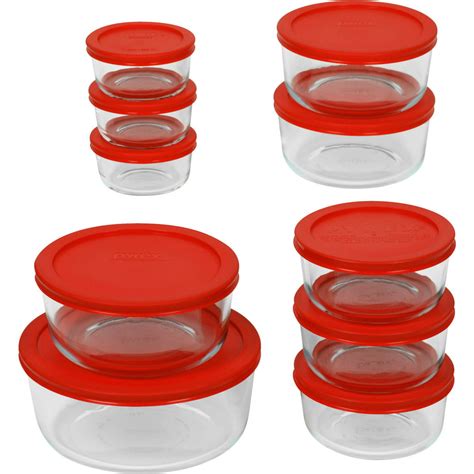 Pyrex Food Storage Glass Bakeware With Red Lids 20 Piece