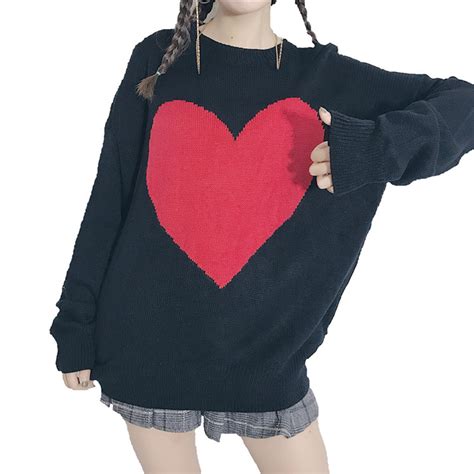 Loose Cute Heart Print Winter Sweaters On Storenvy