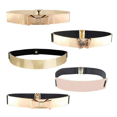 womens gold plate full metal mirror waist belt metallic obi band mh ebay