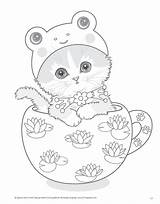 Coloring Pages Teacup Kittens Printable Kitten Cat Book Amazon Adult Kitty Cup Color Cats Eyed Expressive Kayomi Unicorn Harai Tea sketch template