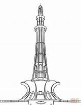 Minar Pakistani Lahore Supercoloring Independence Template sketch template