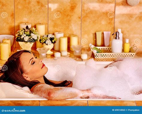 Woman Relaxing At Bubble Bath Stock Image Image Of Care Home 69014063