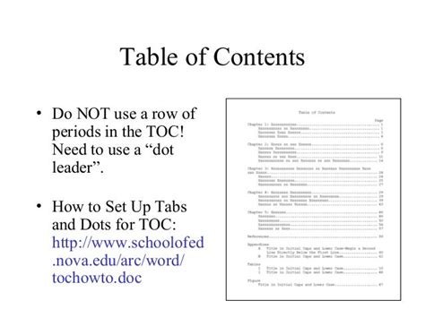 table  contents  format  paper  table  contents