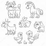 Colorir Desenhos Koe Geit Ferme Animaux Haan Hond Kip Konijn Kuiken Reeks Paard Dieren Cartoon sketch template