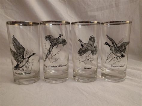 Vintage Set Of 4 Ned Smith Silver Rimmed Mixed Drink Glasses