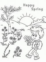 Spring Coloring Seasons Pages Happy Four Kids Drawing Kindergarten Printable Printables Season Colouring Color Sheets Summer Worksheet Sketch Wuppsy Girl sketch template