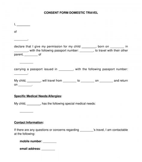 minor travel consent form sample template